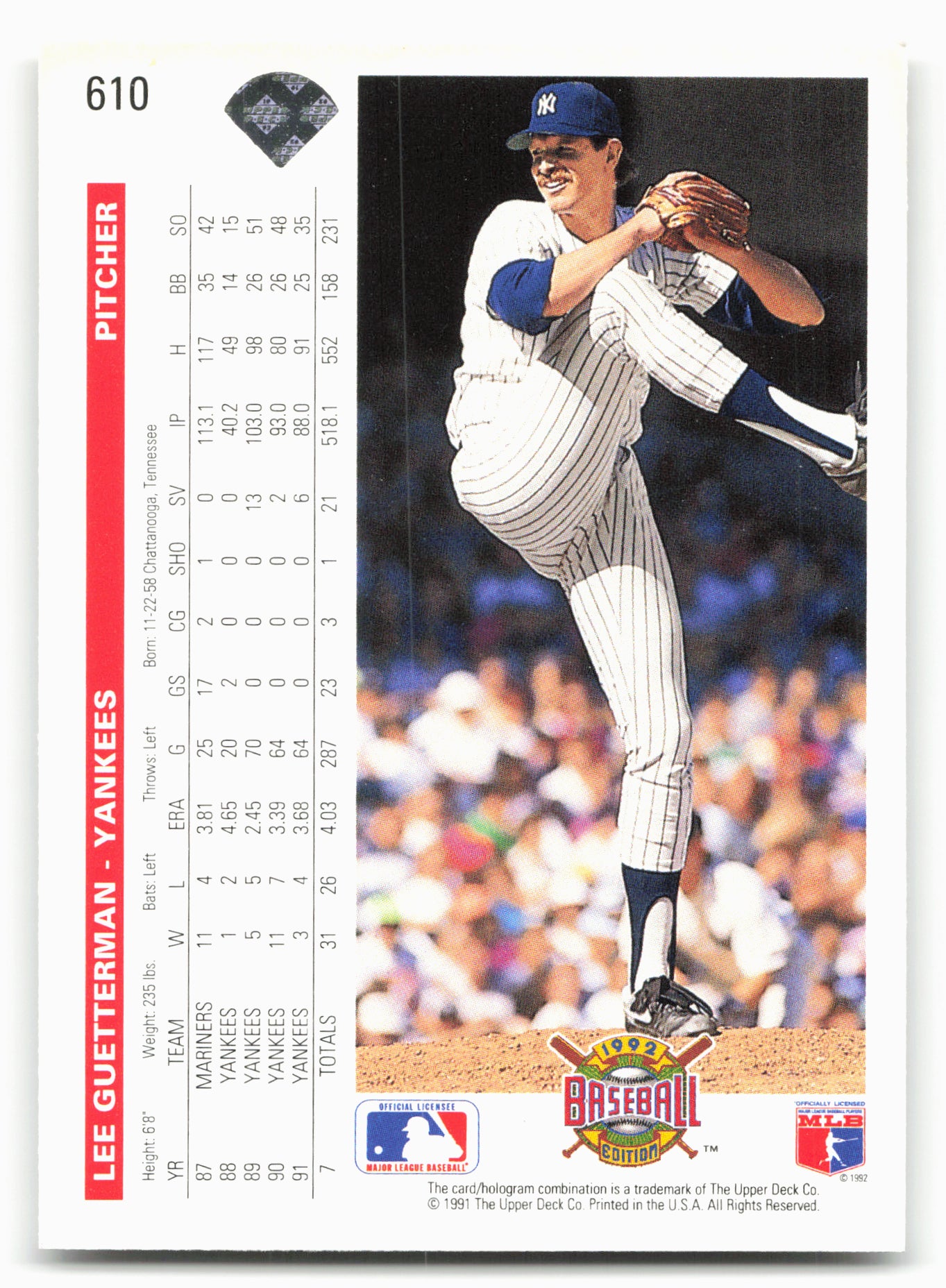 1992 Upper Deck #610 Lee Guetterman