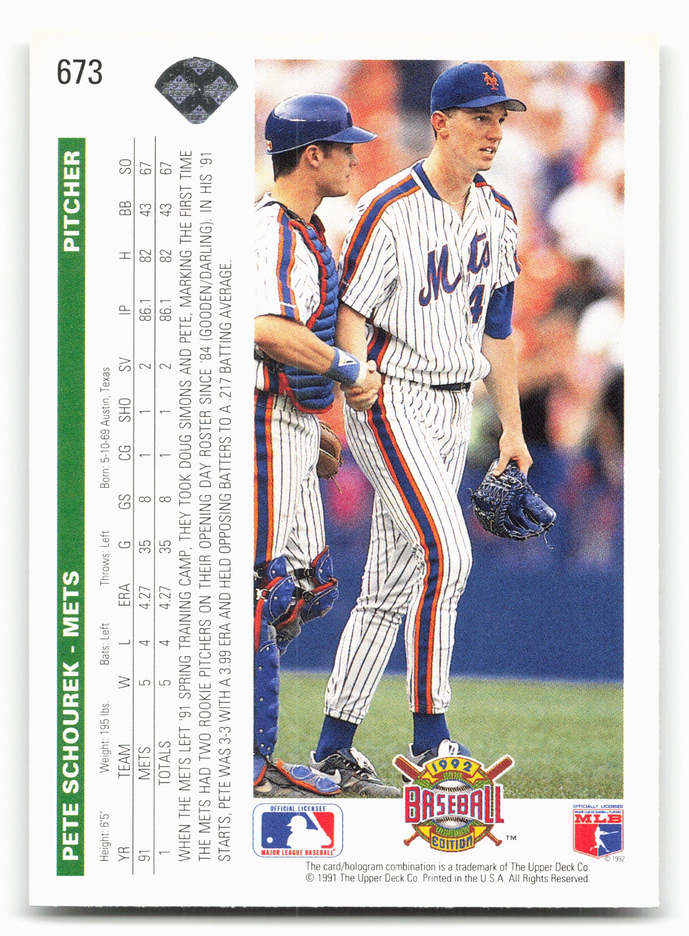 1992 Upper Deck #673 Pete Schourek