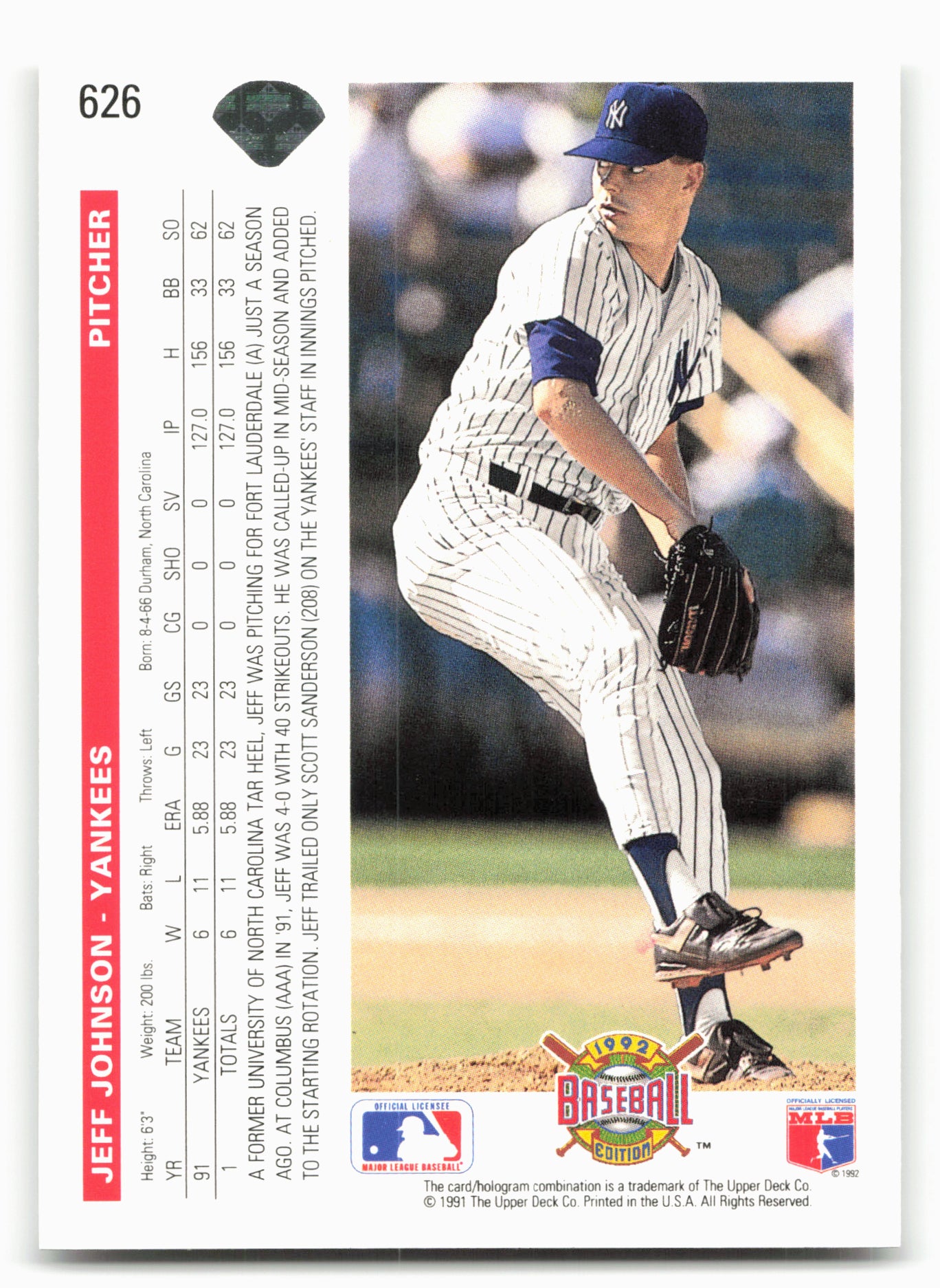 1992 Upper Deck #626 Jeff Johnson