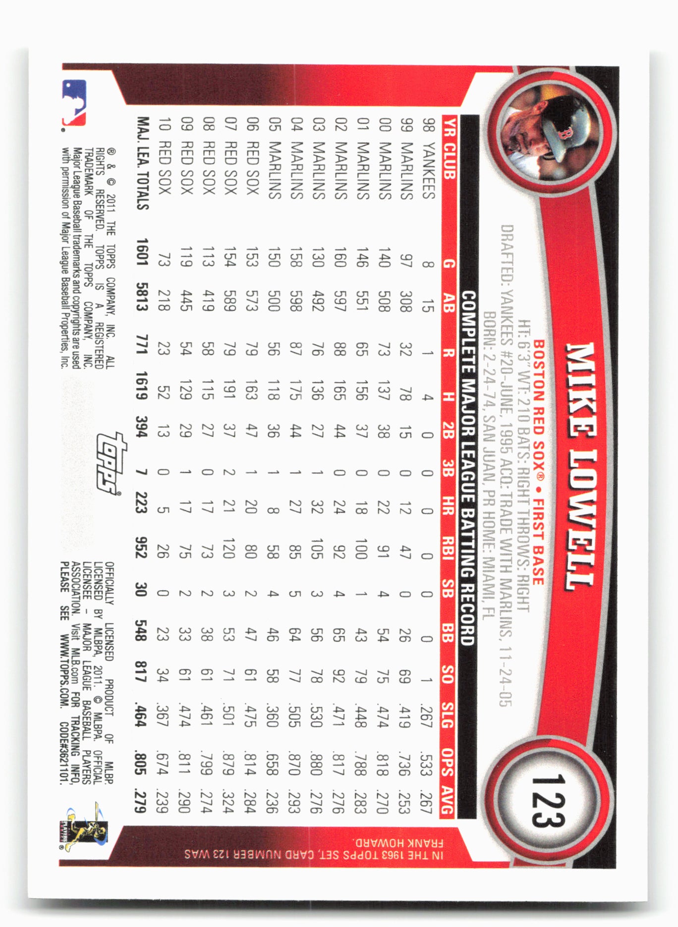 2011 Topps #123 Mike Lowell