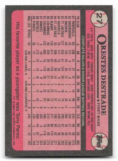 1989 Topps #27b Orestes Destrade F* next to copyright
