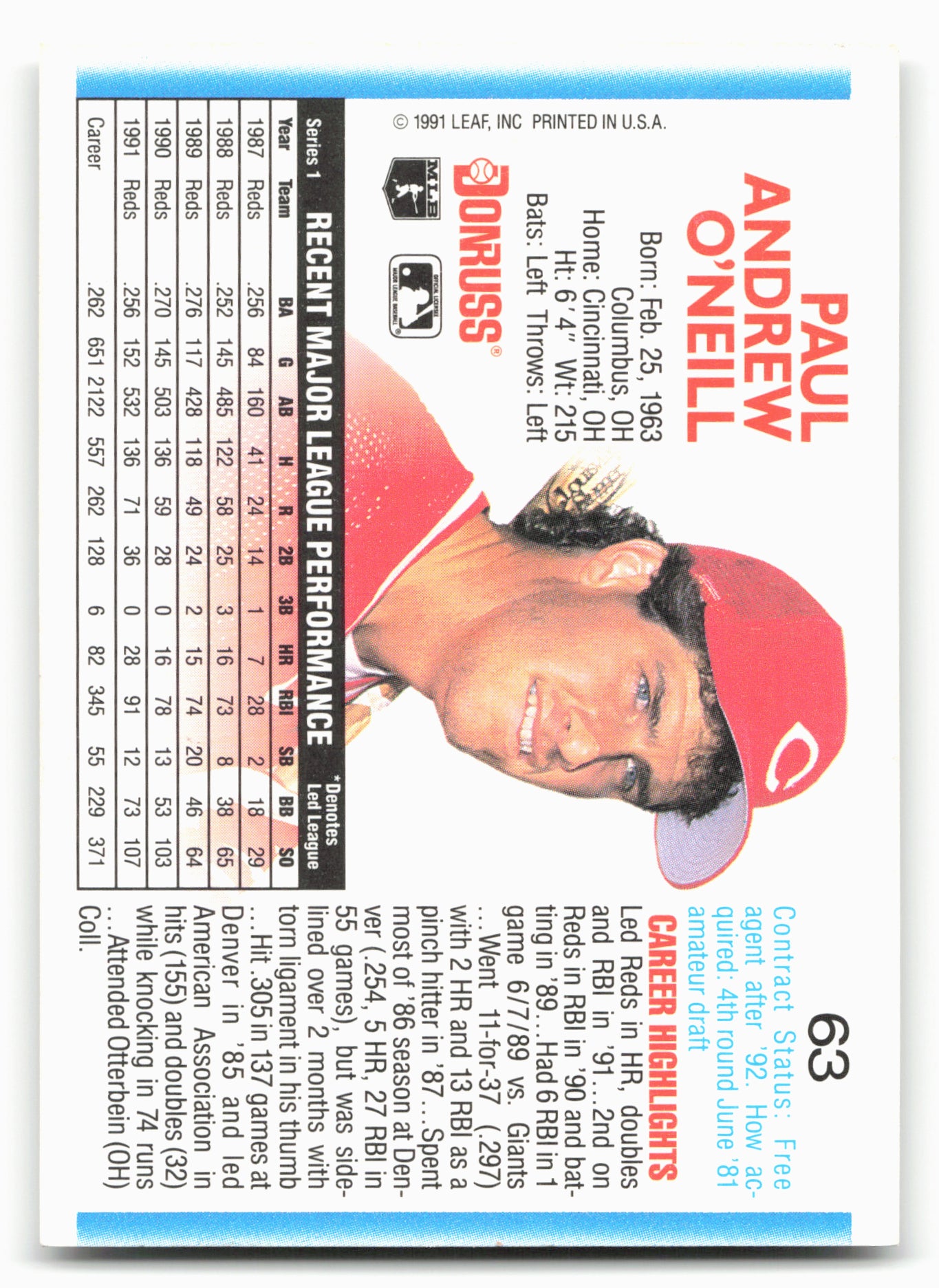 1992 Donruss #63 Paul O'Neill