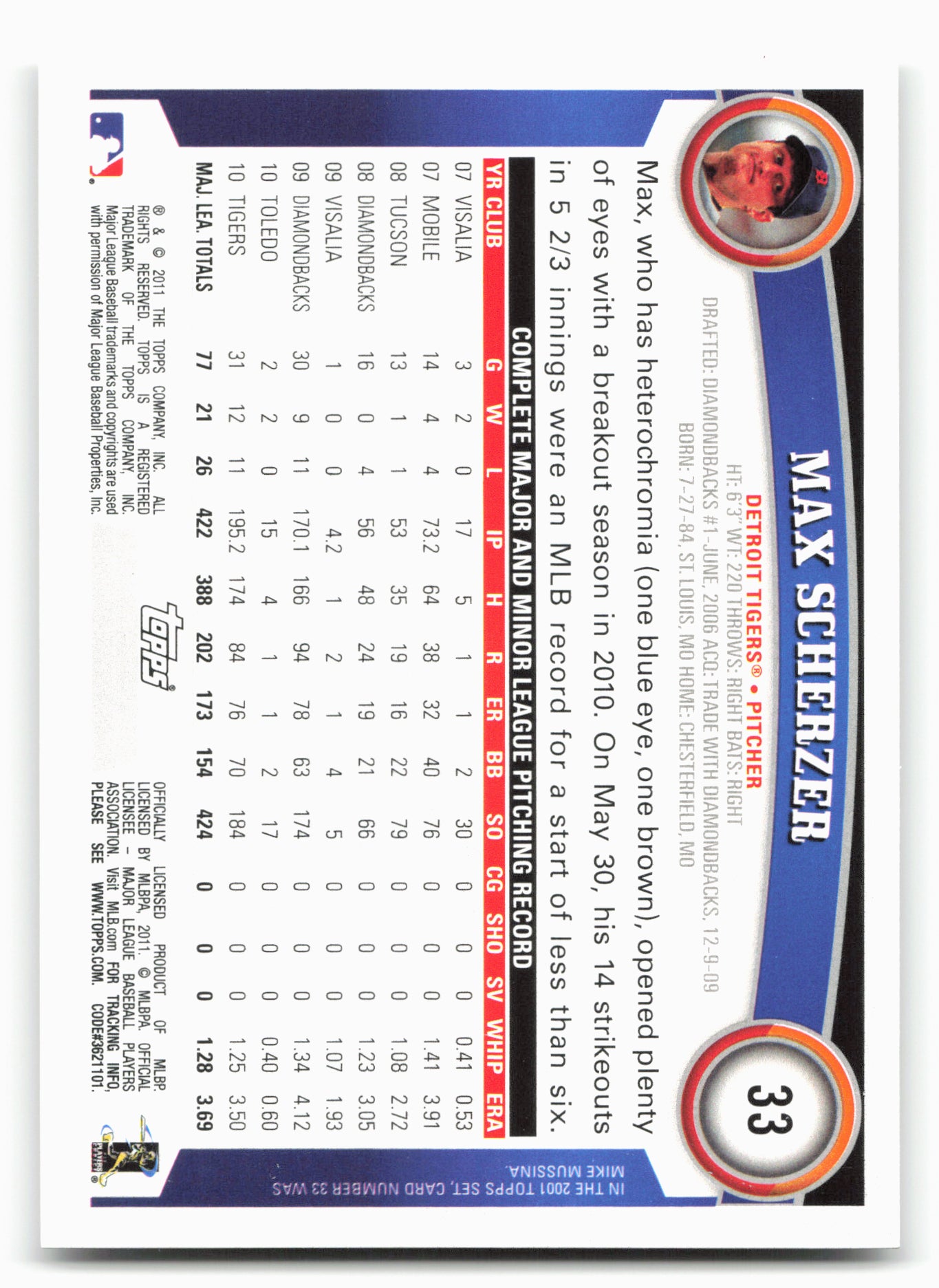 2011 Topps #33 Max Scherzer
