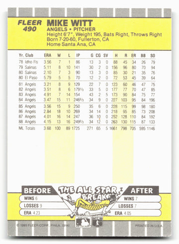 1989 Fleer #490 Mike Witt