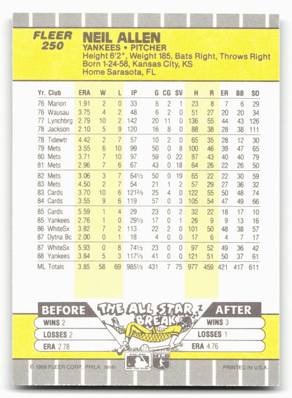 1989 Fleer #250b Neil Allen