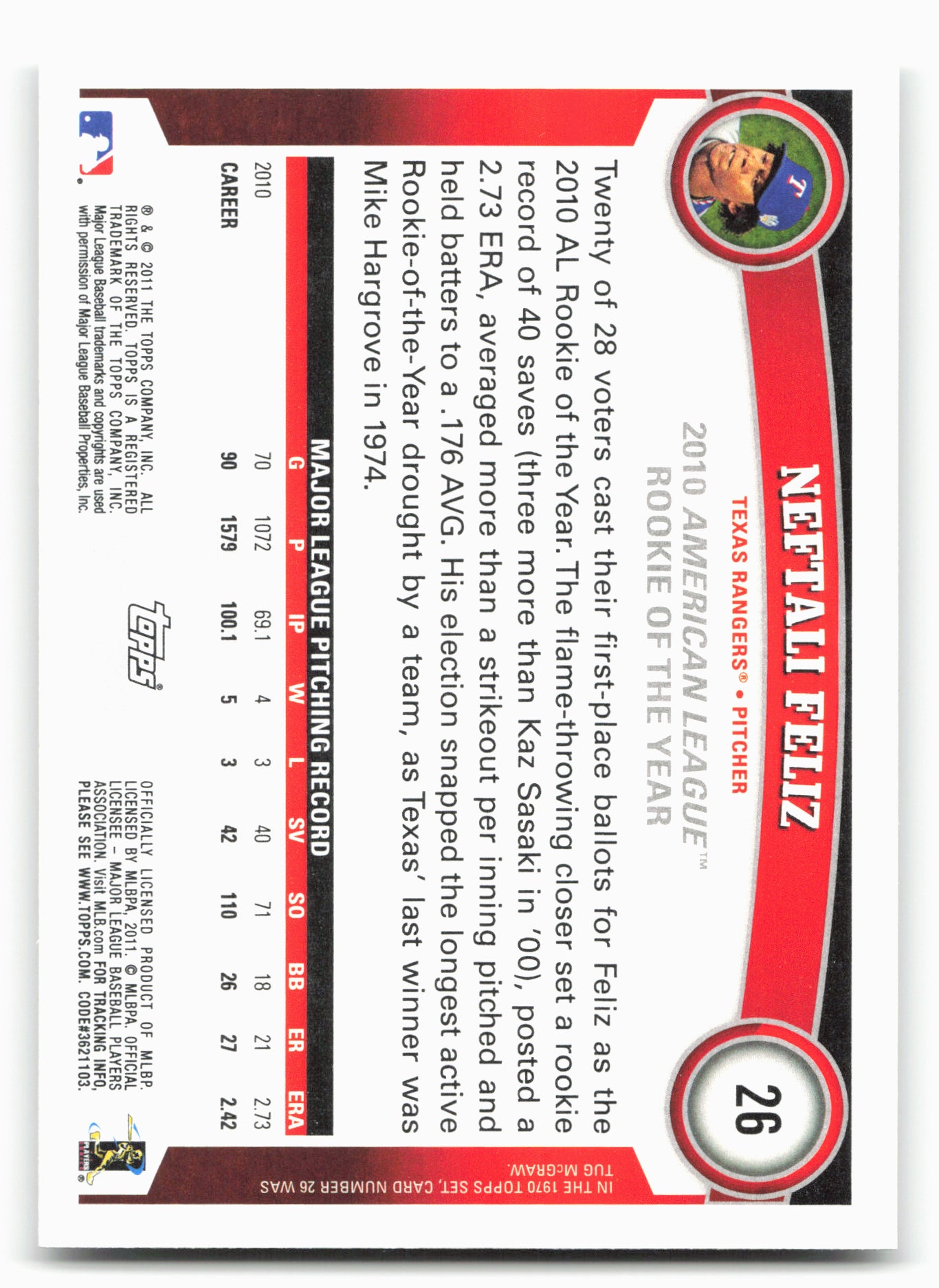 2011 Topps #26 Neftali Feliz