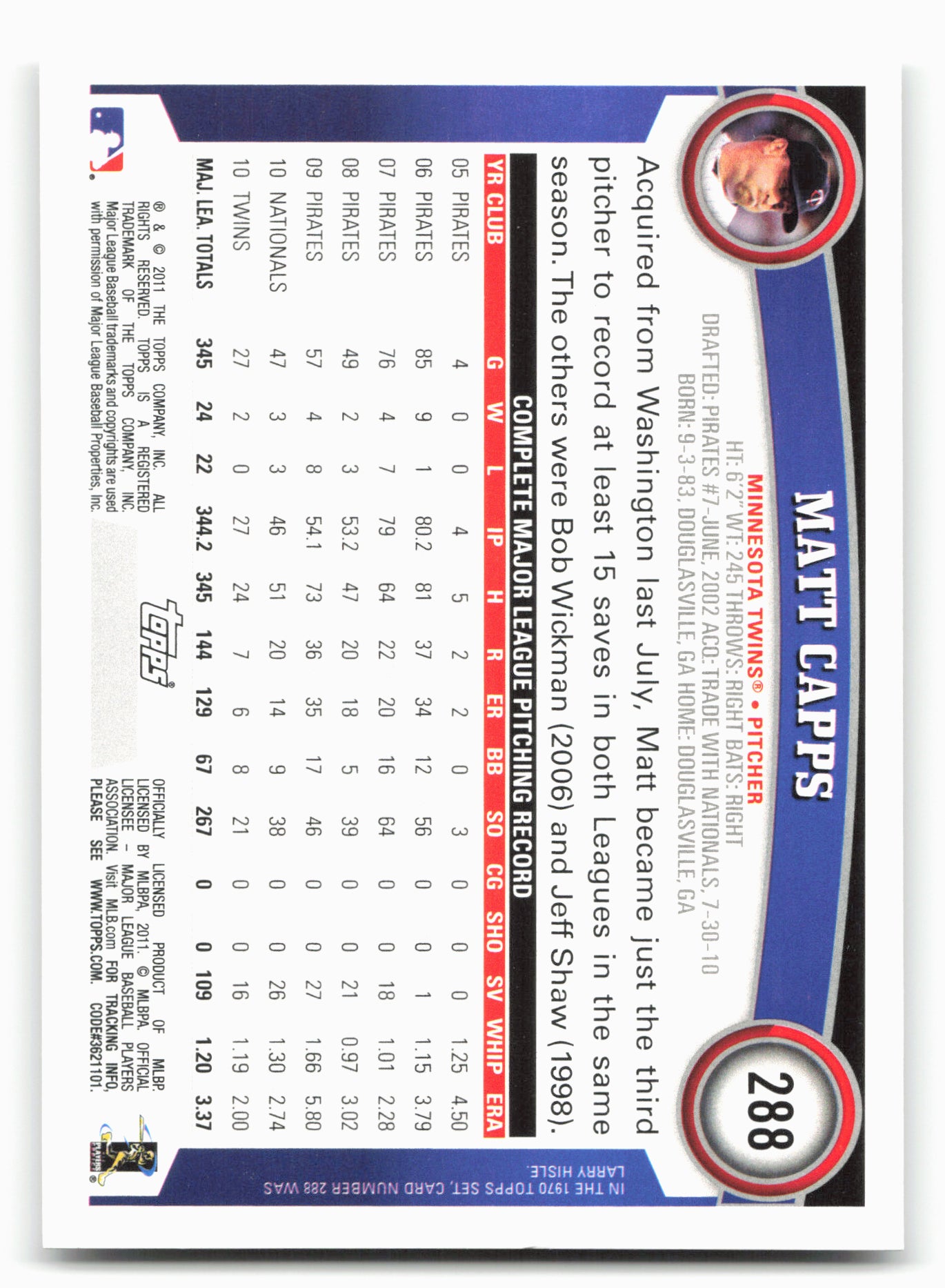 2011 Topps #288 Matt Capps