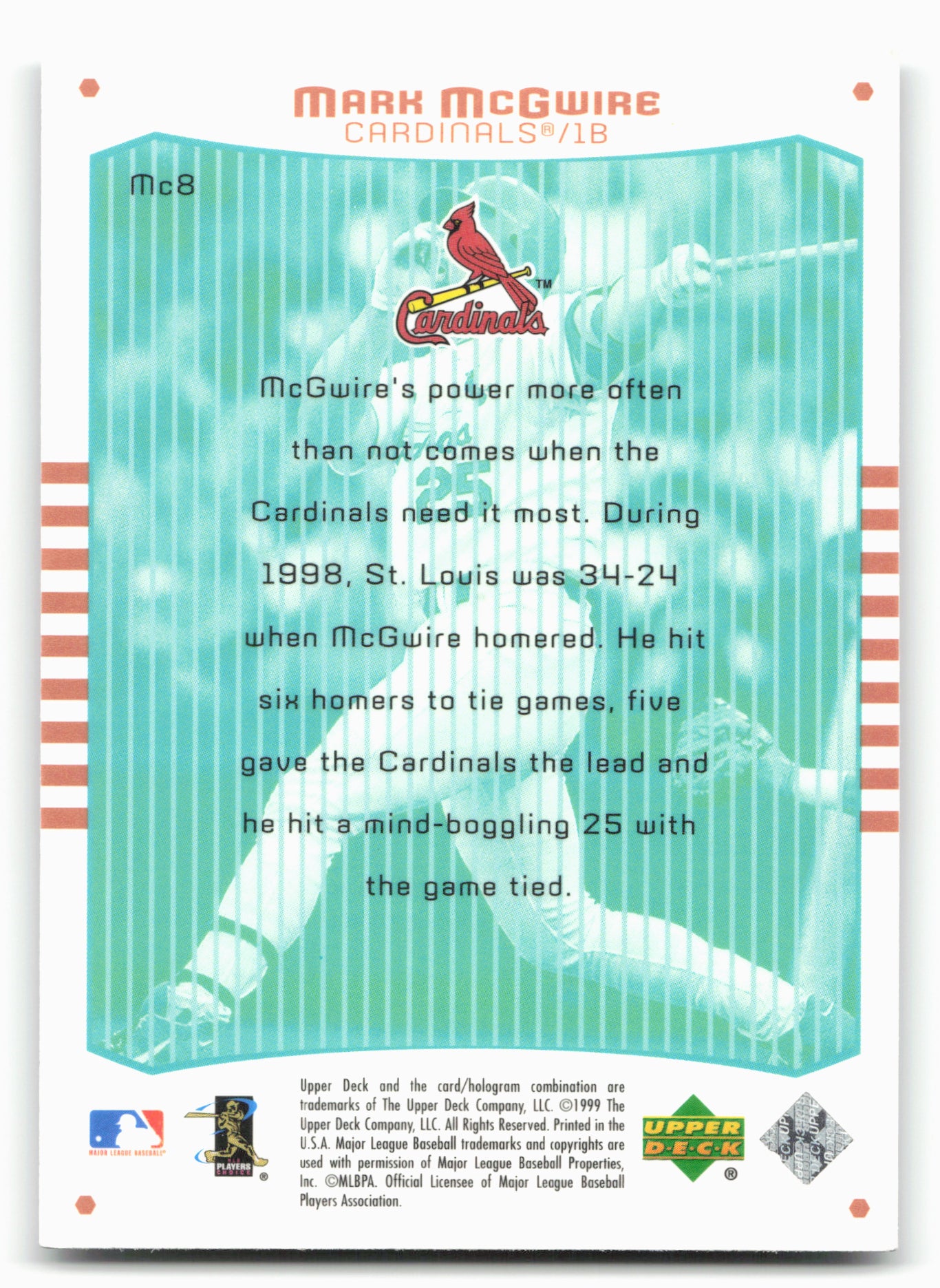 2000 Upper Deck #Mc8 Mark McGwire Power Mark