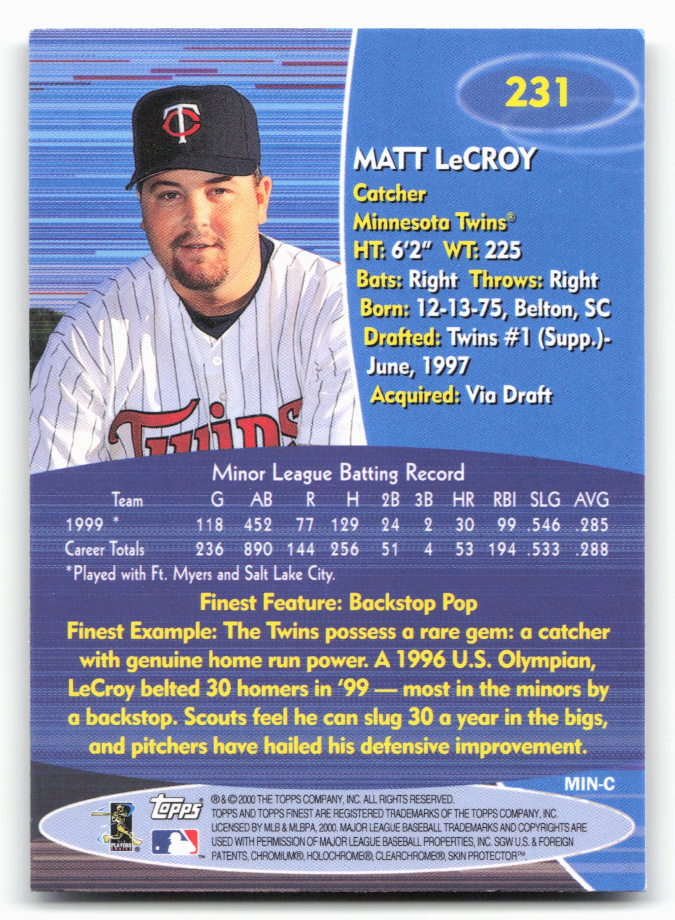 2000 Finest #231 Matt LeCroy