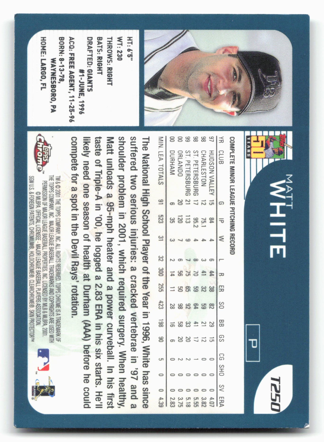 2001 Topps Traded & Rookies #T250 Matt White