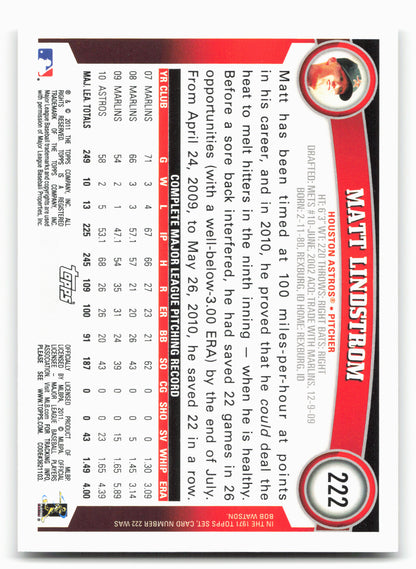 2011 Topps #222 Matt Lindstrom