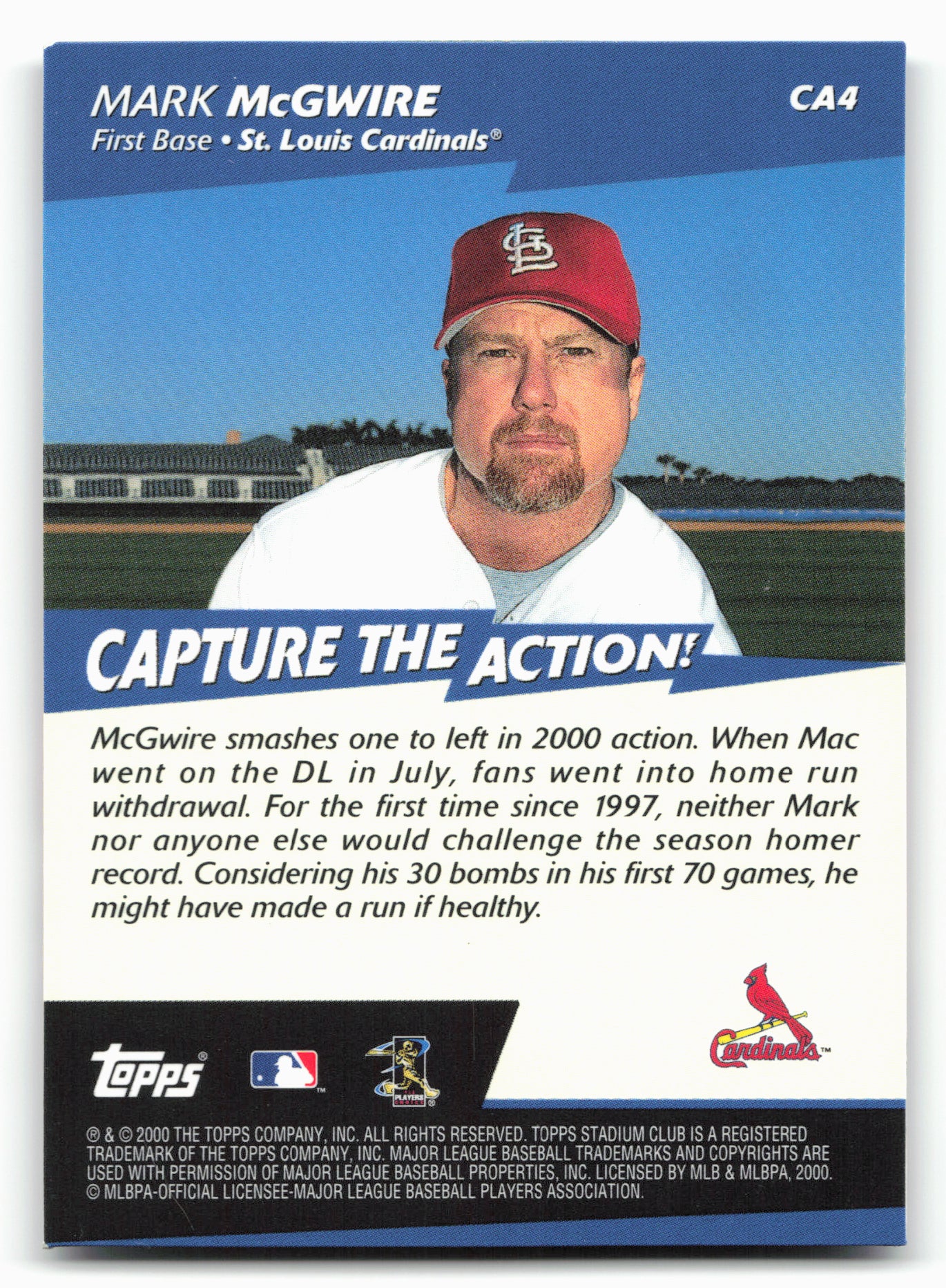 2001 Stadium Club #CA4 Mark McGwire Capture the Action