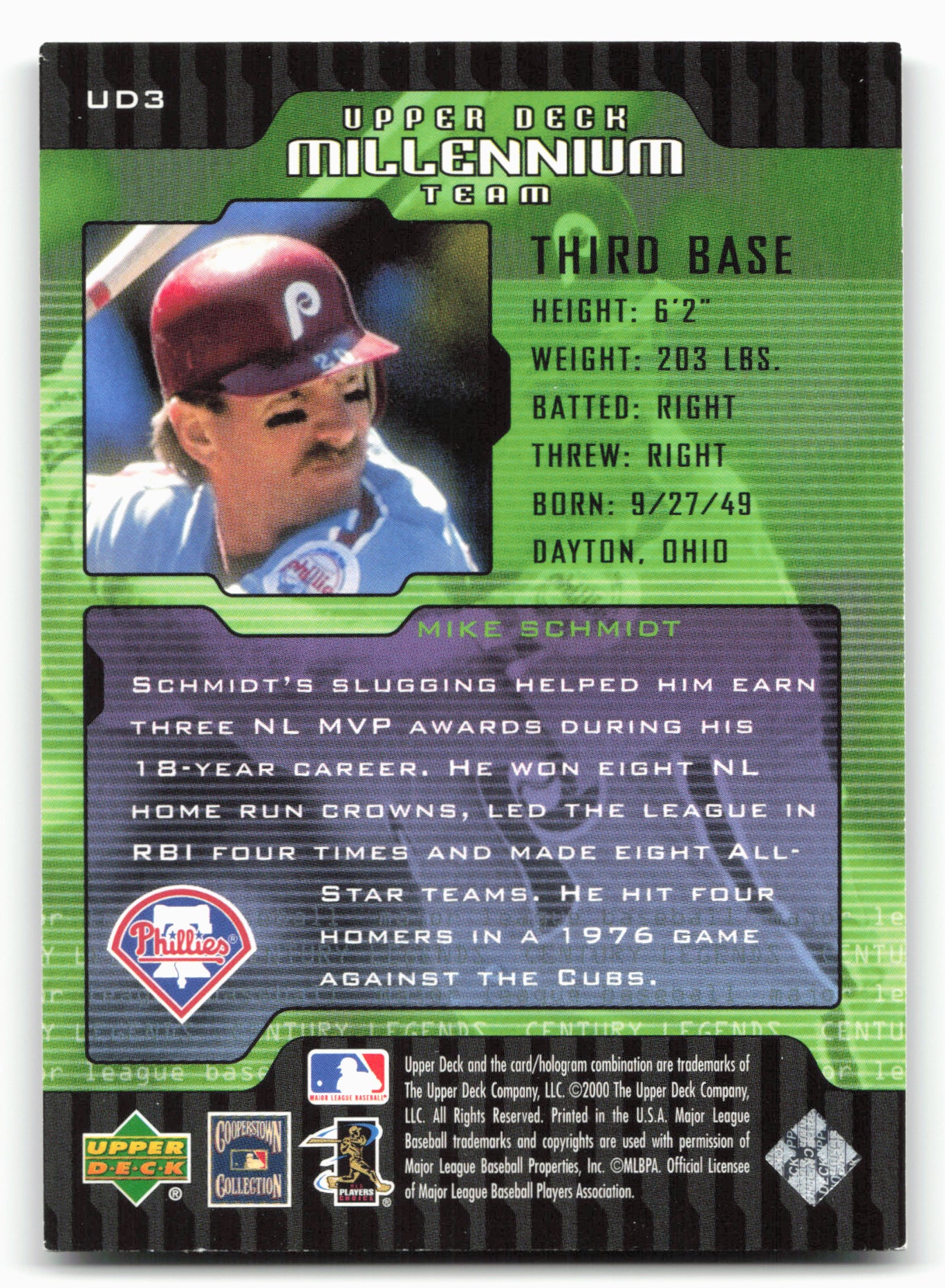 2000 Upper Deck Legends #UD3 Mike Schmidt Millennium Team