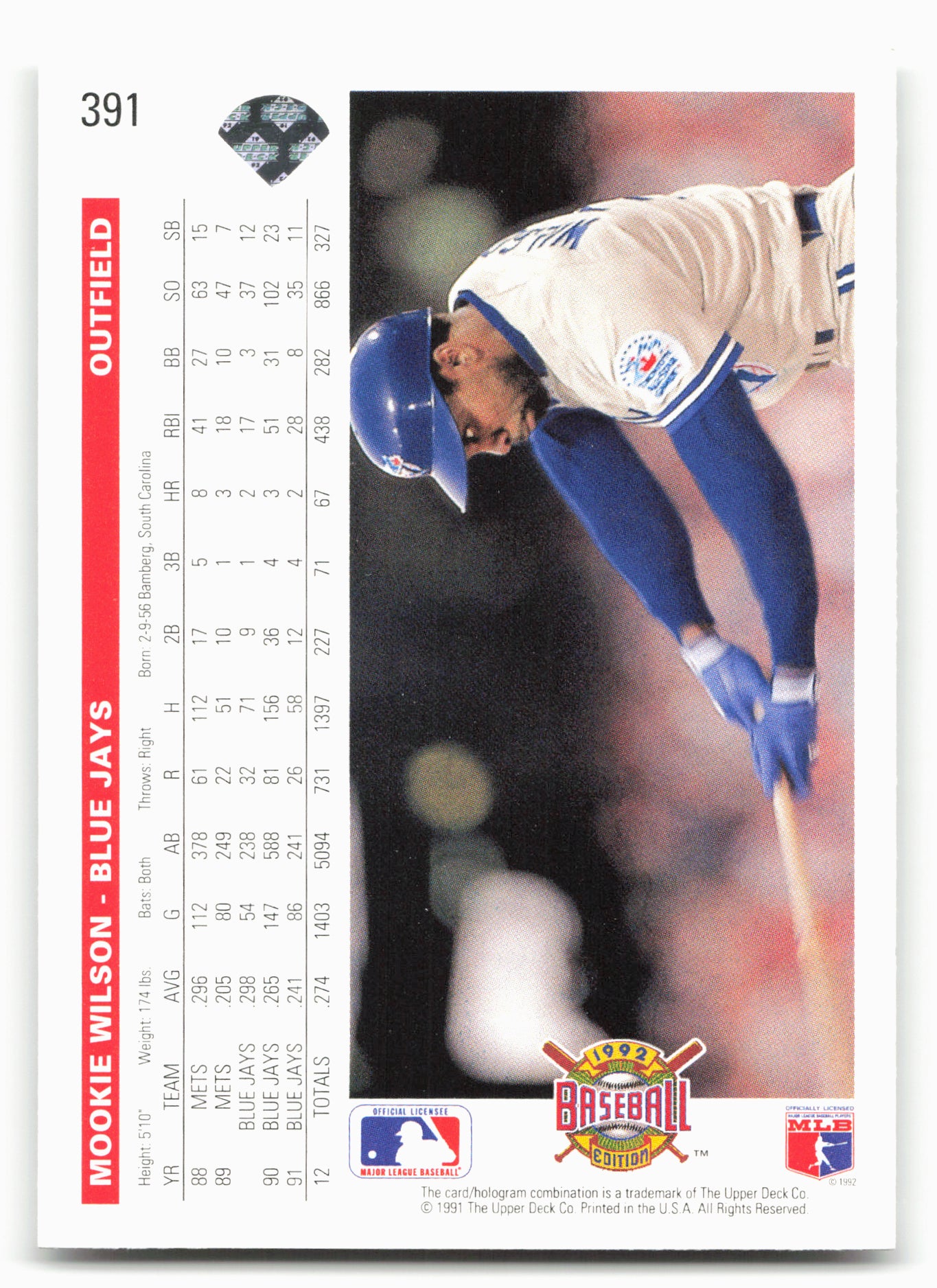 1992 Upper Deck #391 Mookie Wilson