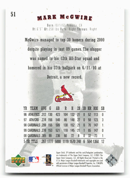 2001 SP Authentic #51 Mark McGwire