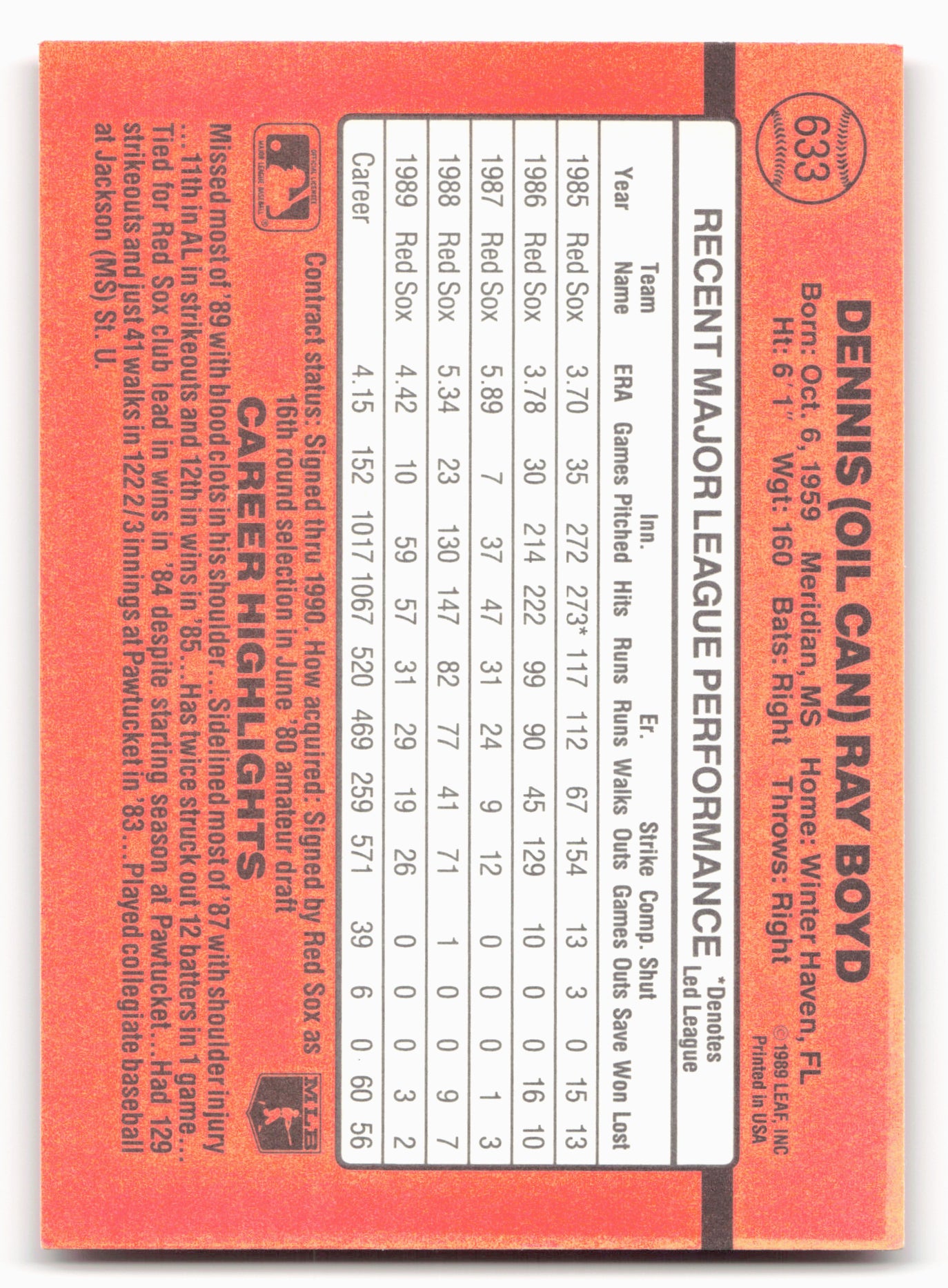 1990 Donruss #633c Oil Can Boyd
