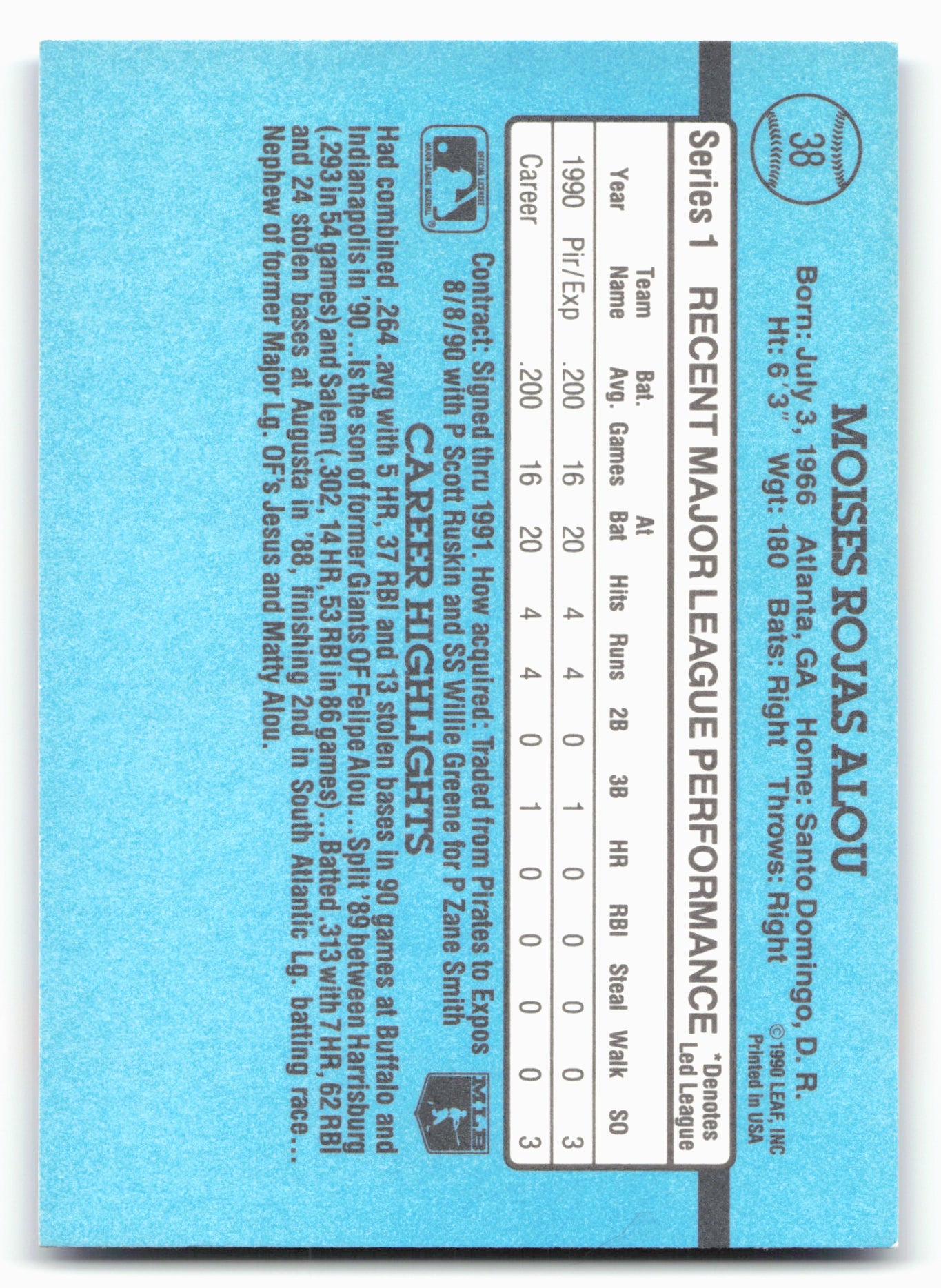 1991 Donruss #38 Moises Alou