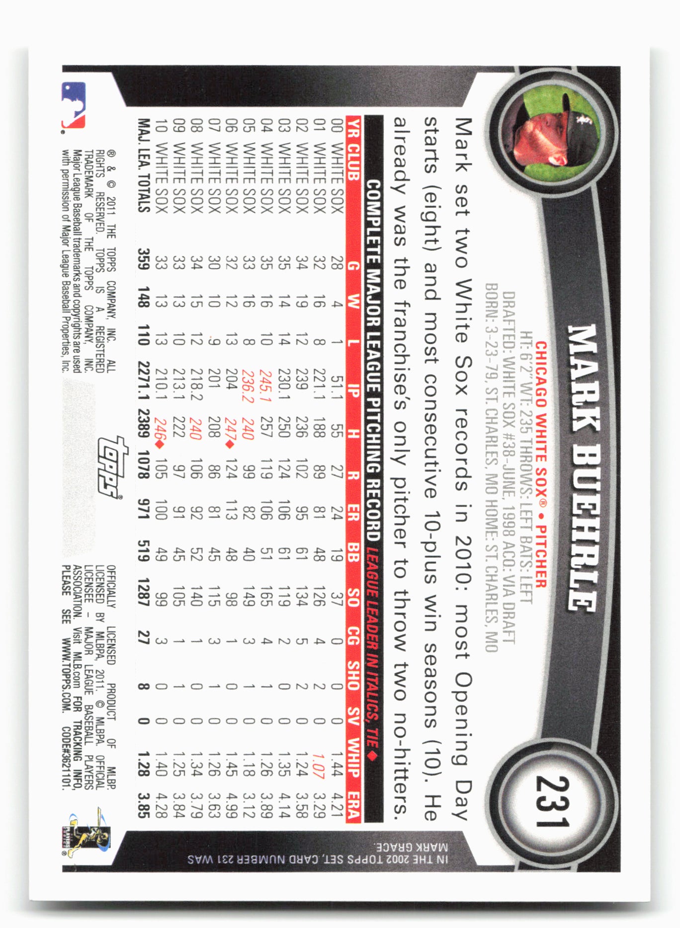 2011 Topps #231 Mark Buehrle