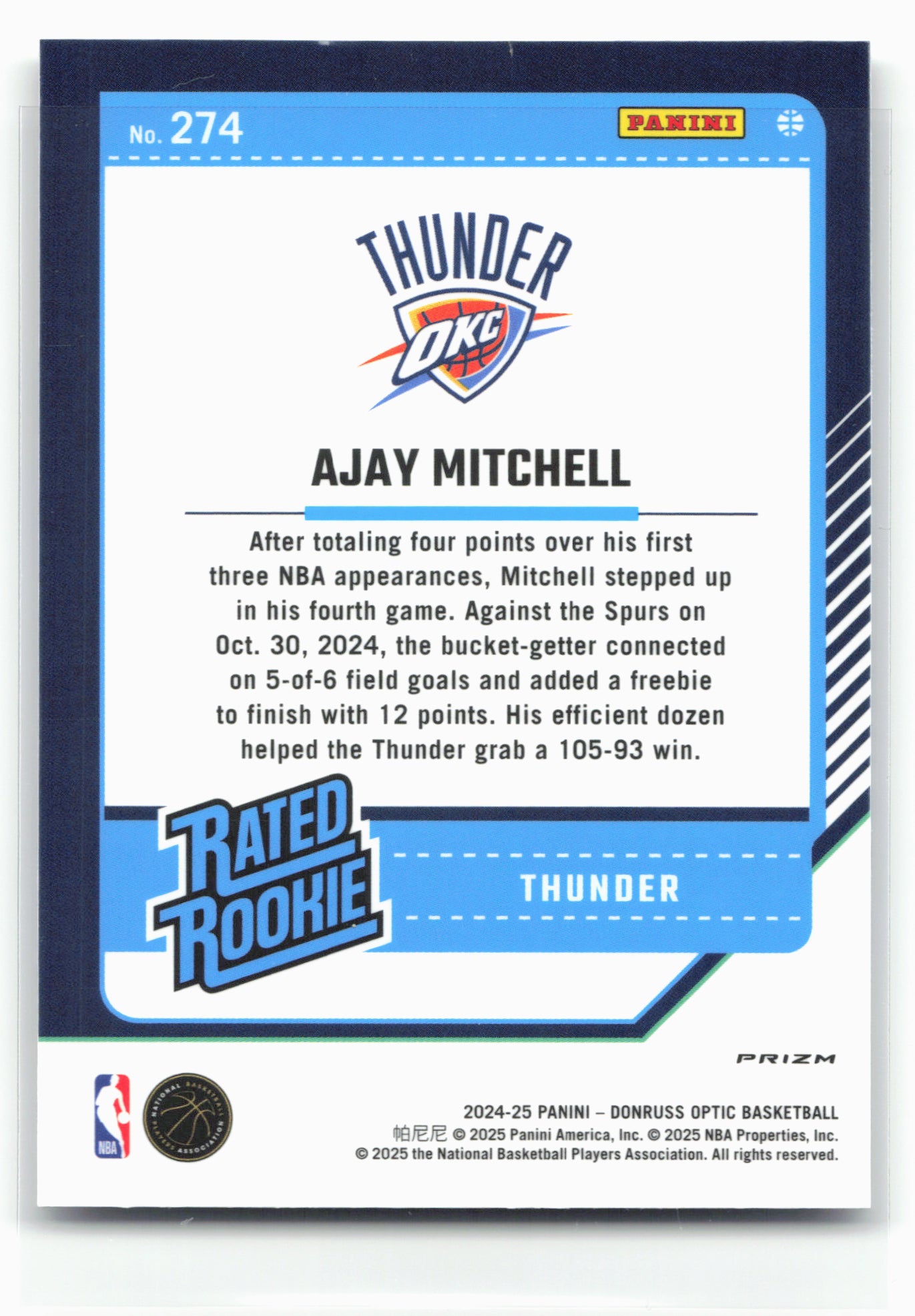 2024-25 Donruss Optic #274 Ajay Mitchell Choice