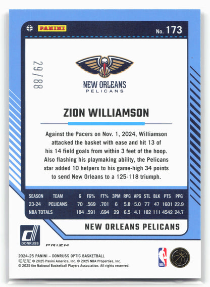 2024-25 Donruss Optic #173 Zion Williamson Choice Red #/88