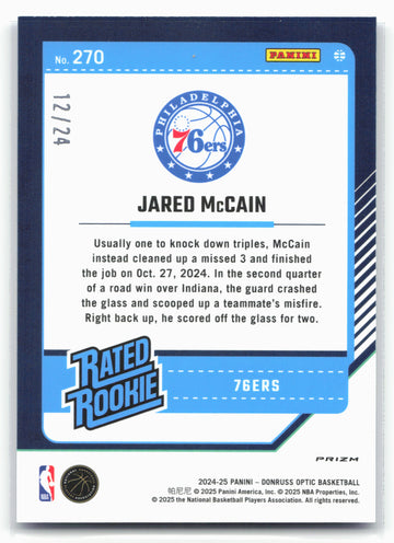 
2024-25 Donruss Optic #270 Jared McCain Choice Blue #/24