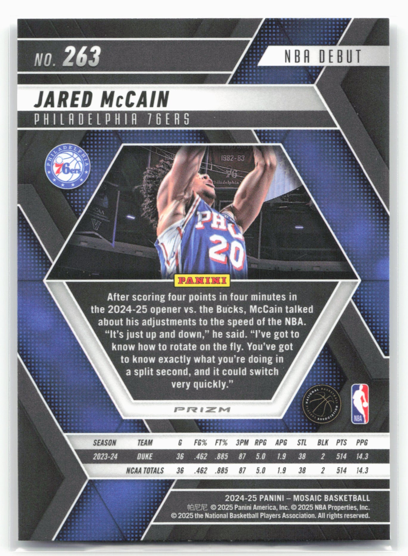 2024-25 Panini Mosaic #263 Jared McCain Fast Break Silver Mosaic