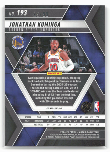 2024-25 Panini Mosaic #193 Jonathan Kuminga Fast Break Red Mosaic 95/99