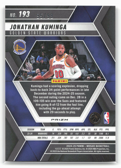 2024-25 Panini Mosaic #193 Jonathan Kuminga Fast Break Red Mosaic 95/99