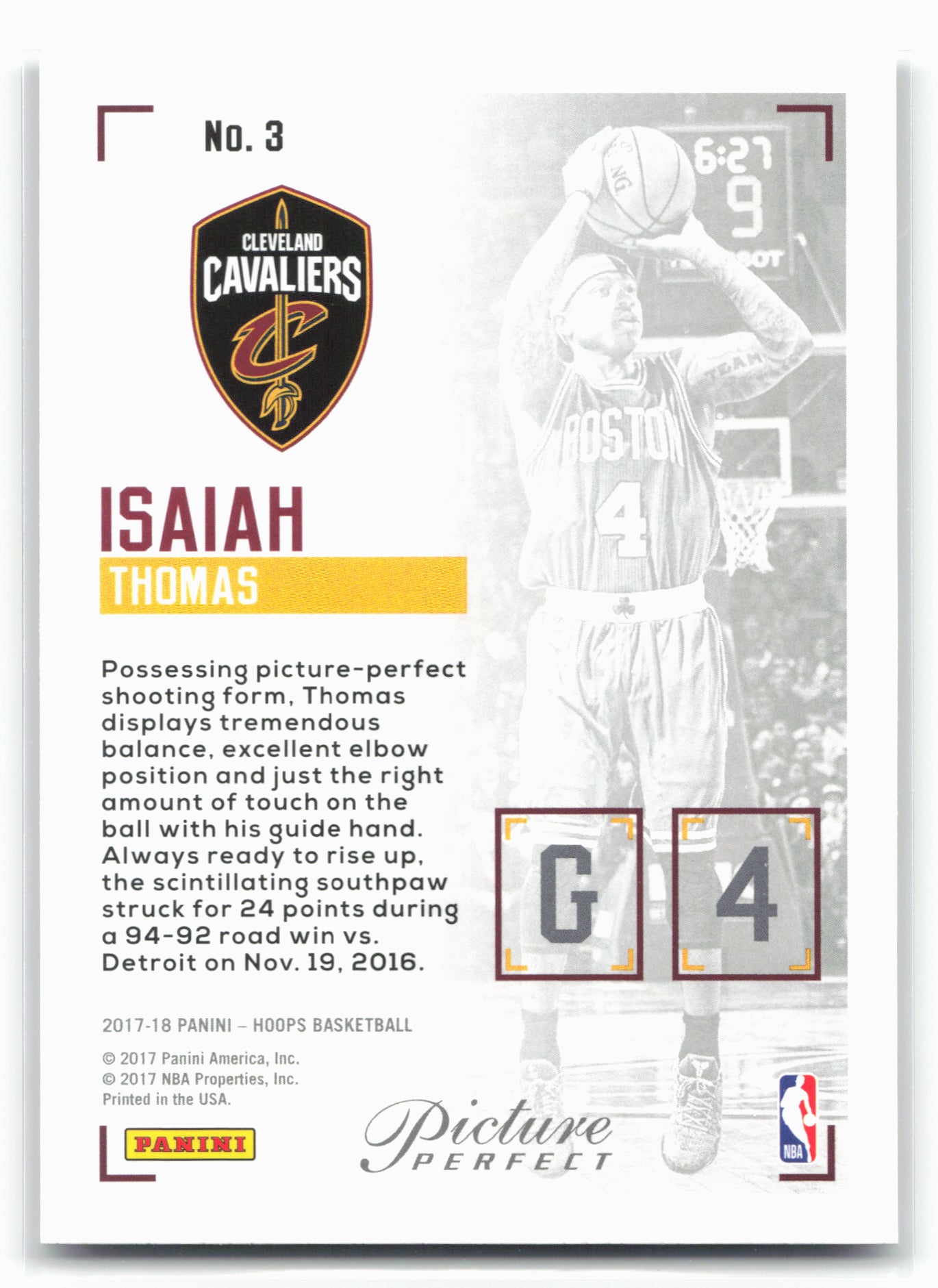 2017-18 Hoops #3 Isaiah Thomas Picture Perfect