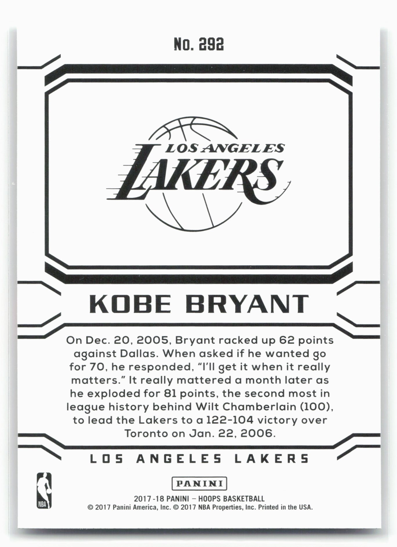 2017-18 Hoops #292 Kobe Bryant 21004
