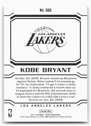2017-18 Hoops #292 Kobe Bryant 21004