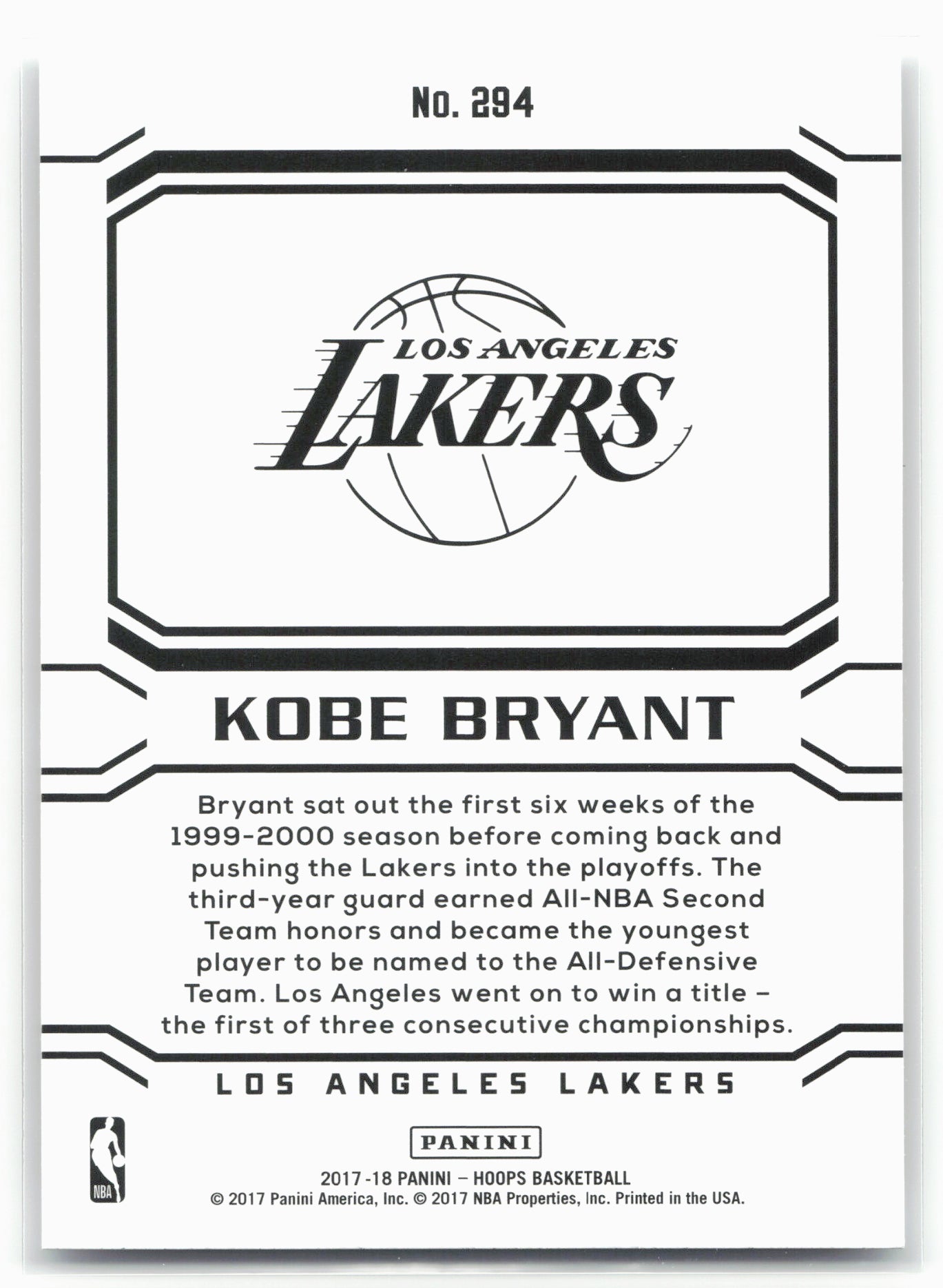 2017-18 Hoops #294 Kobe Bryant 21011