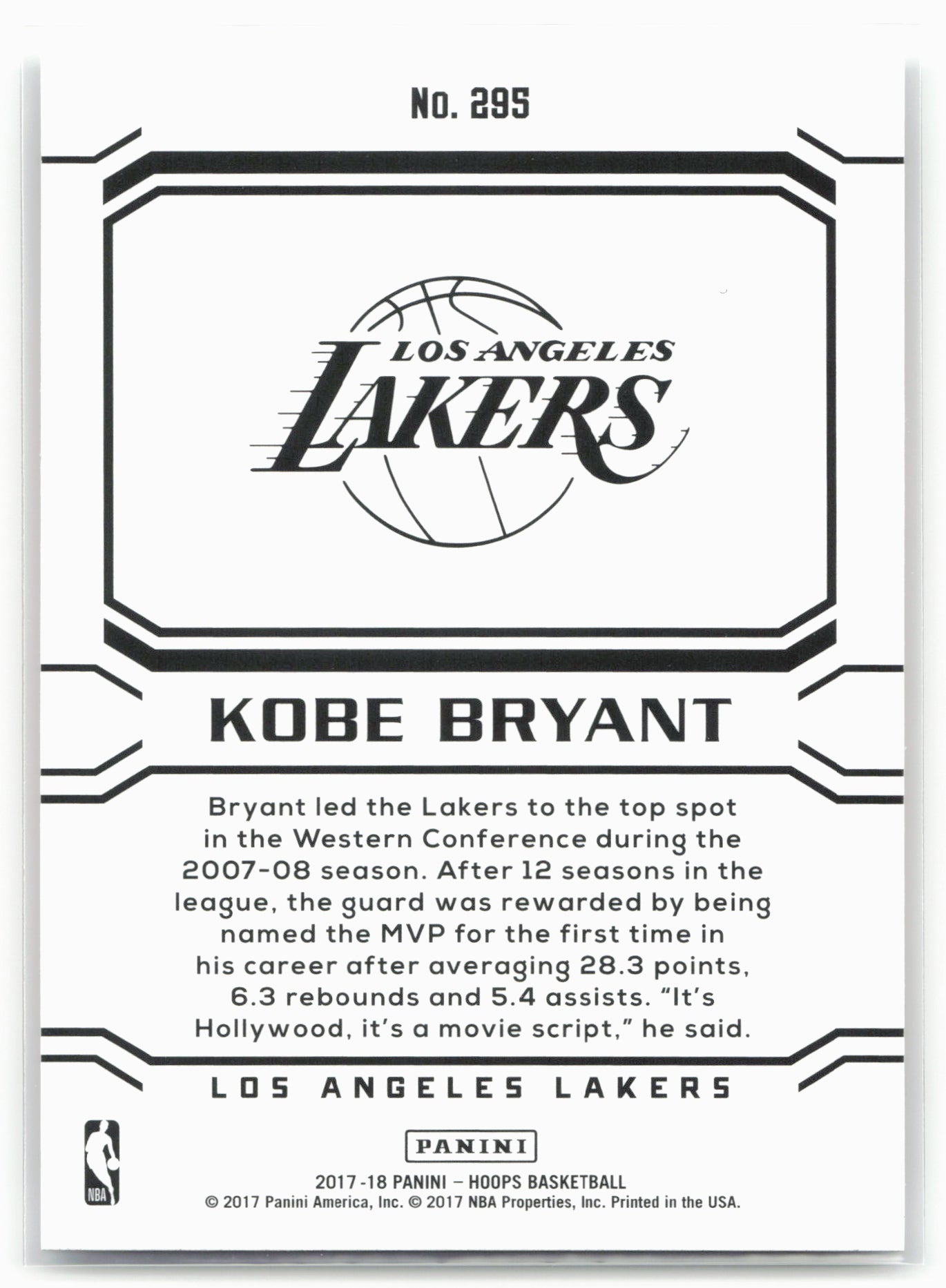 2017-18 Hoops #295 Kobe Bryant 21013