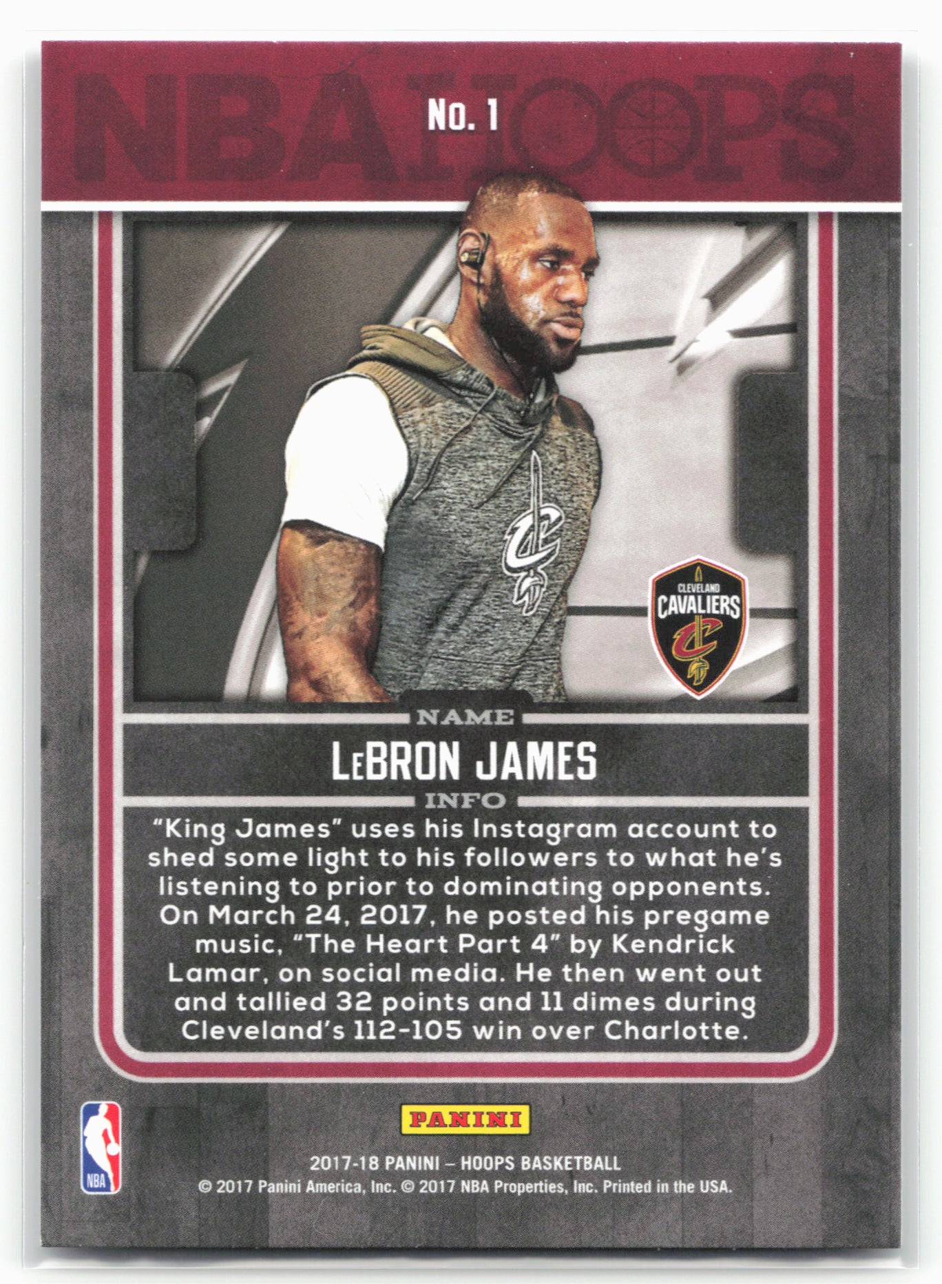 2017-18 Hoops #1 LeBron James Back Stage Pass