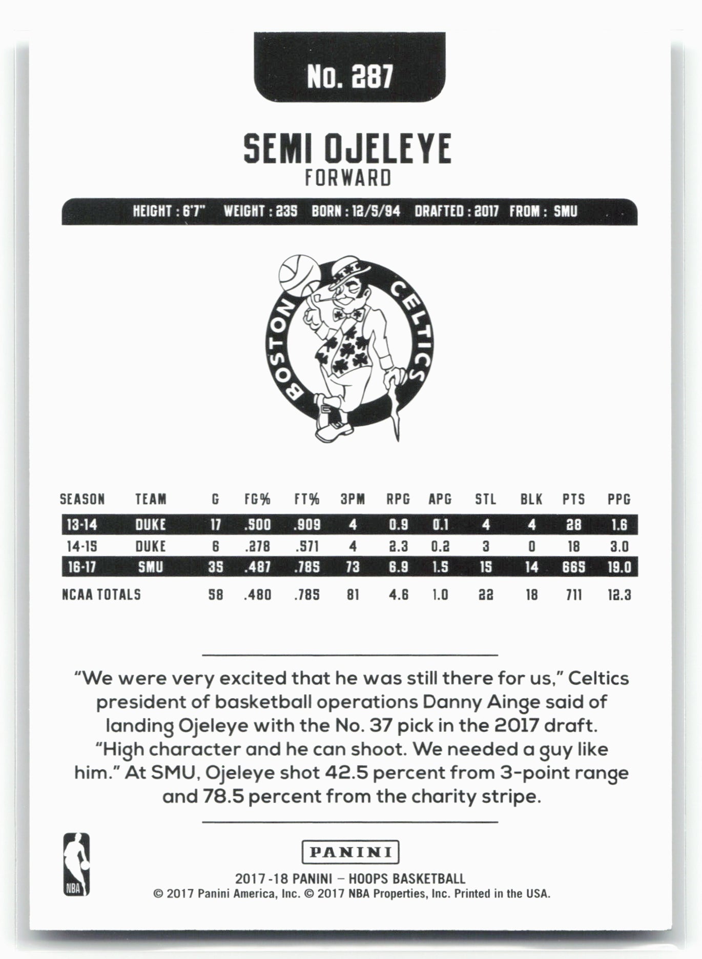2017-18 Hoops #287 Semi Ojeleye Green 95/99