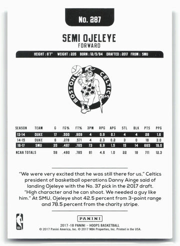 2017-18 Hoops #287 Semi Ojeleye Green 95/99