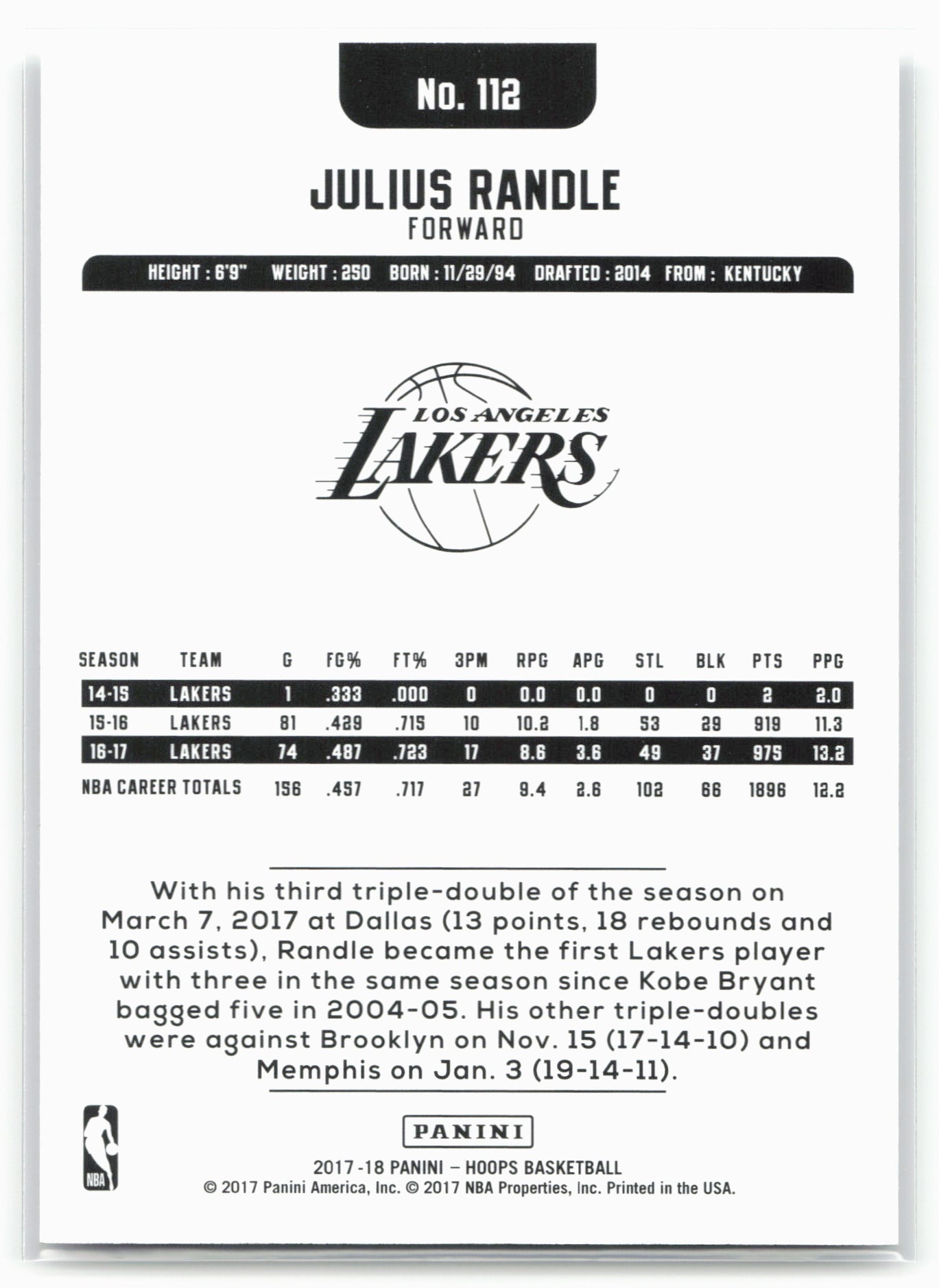 2017-18 Hoops #112 Julius Randle Silver #/199