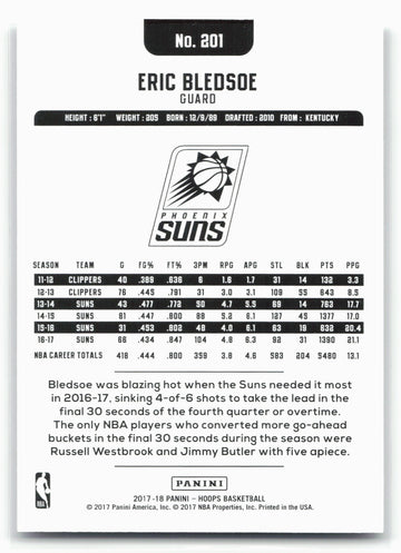2017-18 Hoops #201 Eric Bledsoe Silver #/199