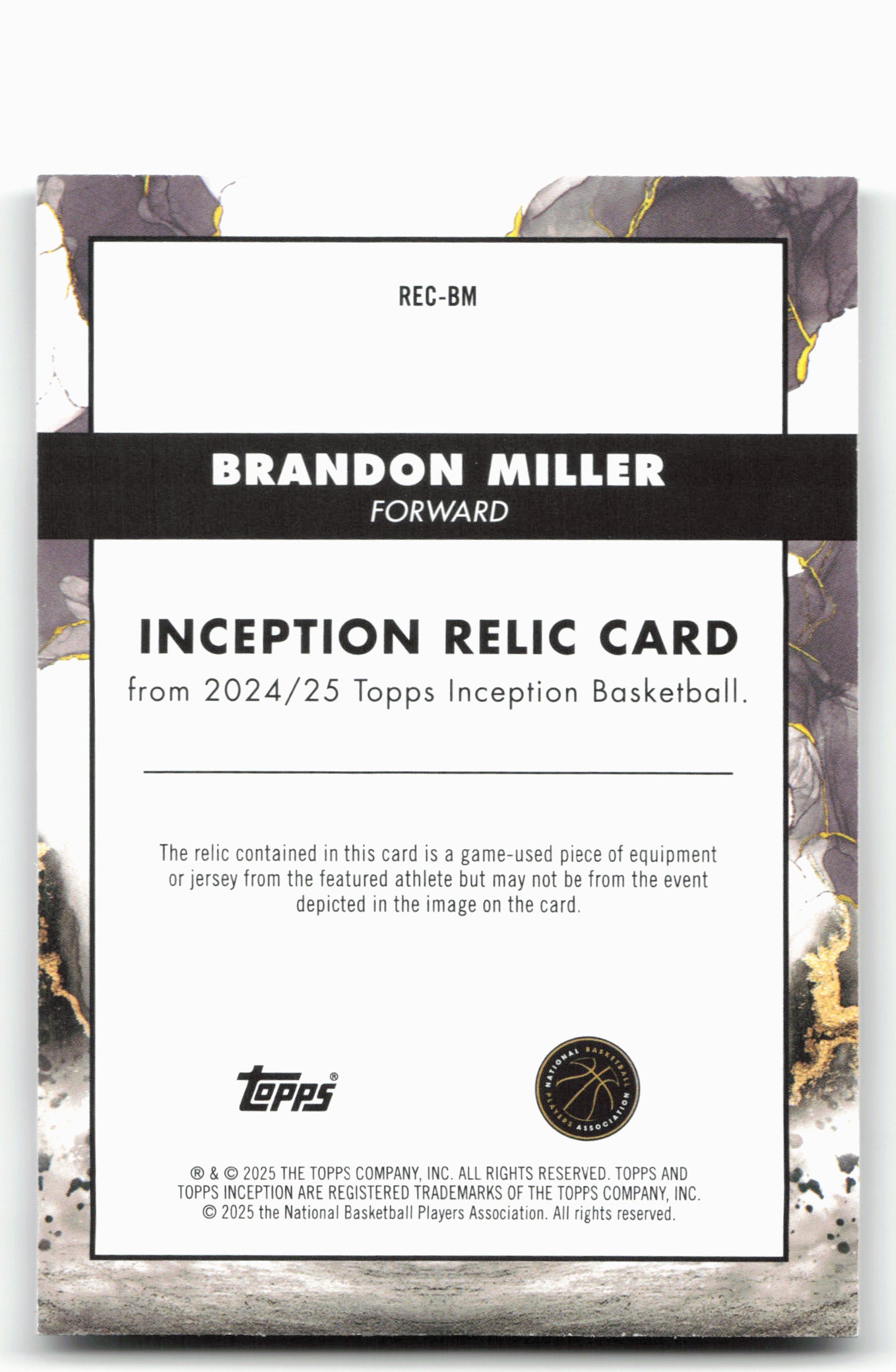 2024-25 Topps Inception #REC-BM Brandon Miller Relic Card