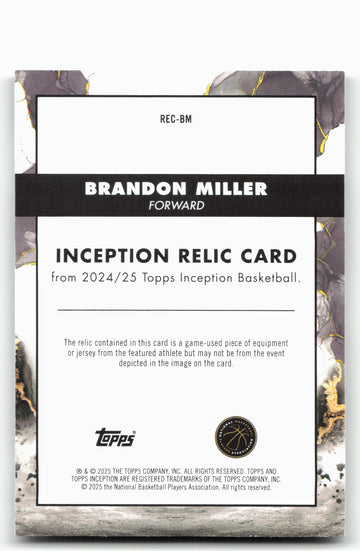 2024-25 Topps Inception #REC-BM Brandon Miller Relic Card