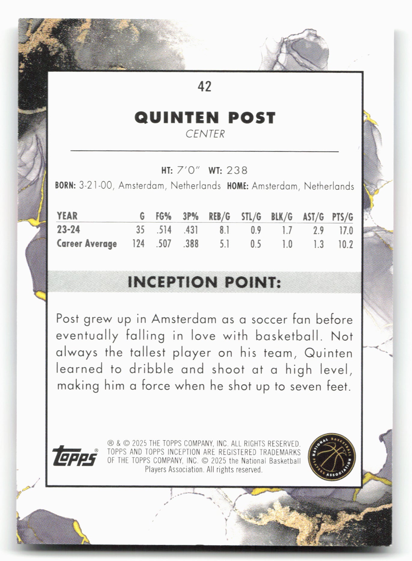 2024-25 Topps Inception #42 Quinten Post