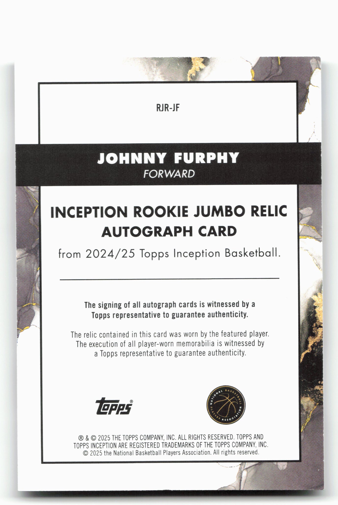 2024-25 Topps Inception #RJR-JF Johnny Furphy Jumbo Relic