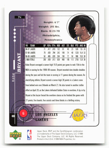 1999-00 Upper Deck MVP #74 Kobe Bryant