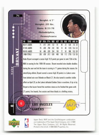 1999-00 Upper Deck MVP #74 Kobe Bryant