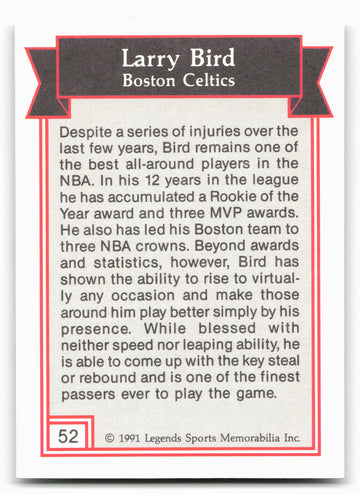 1991 Legends Sports Memorabilia #52 Larry Bird