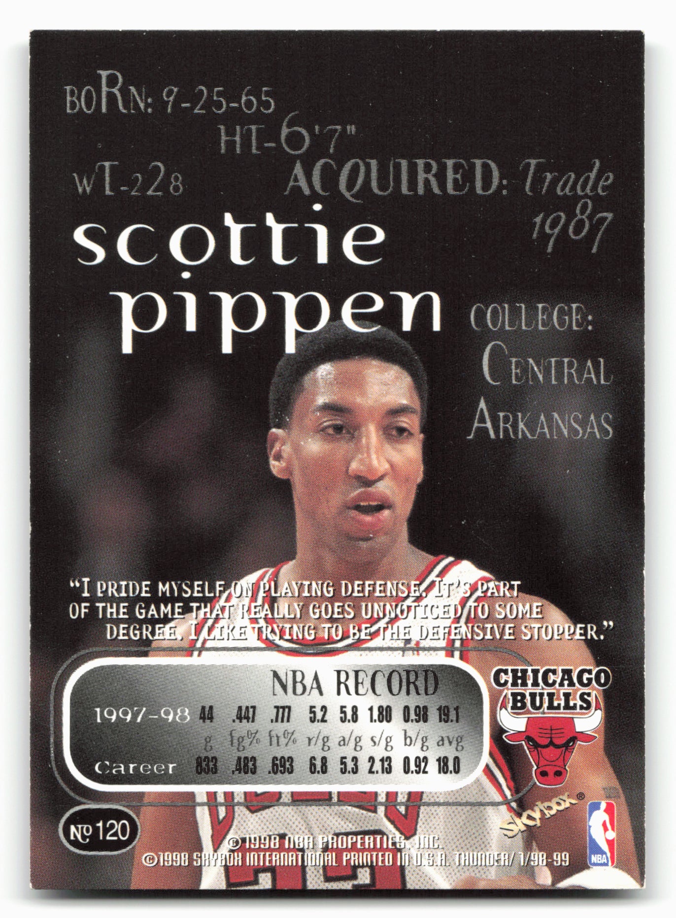1998-99 SkyBox Thunder #120 Scottie Pippen