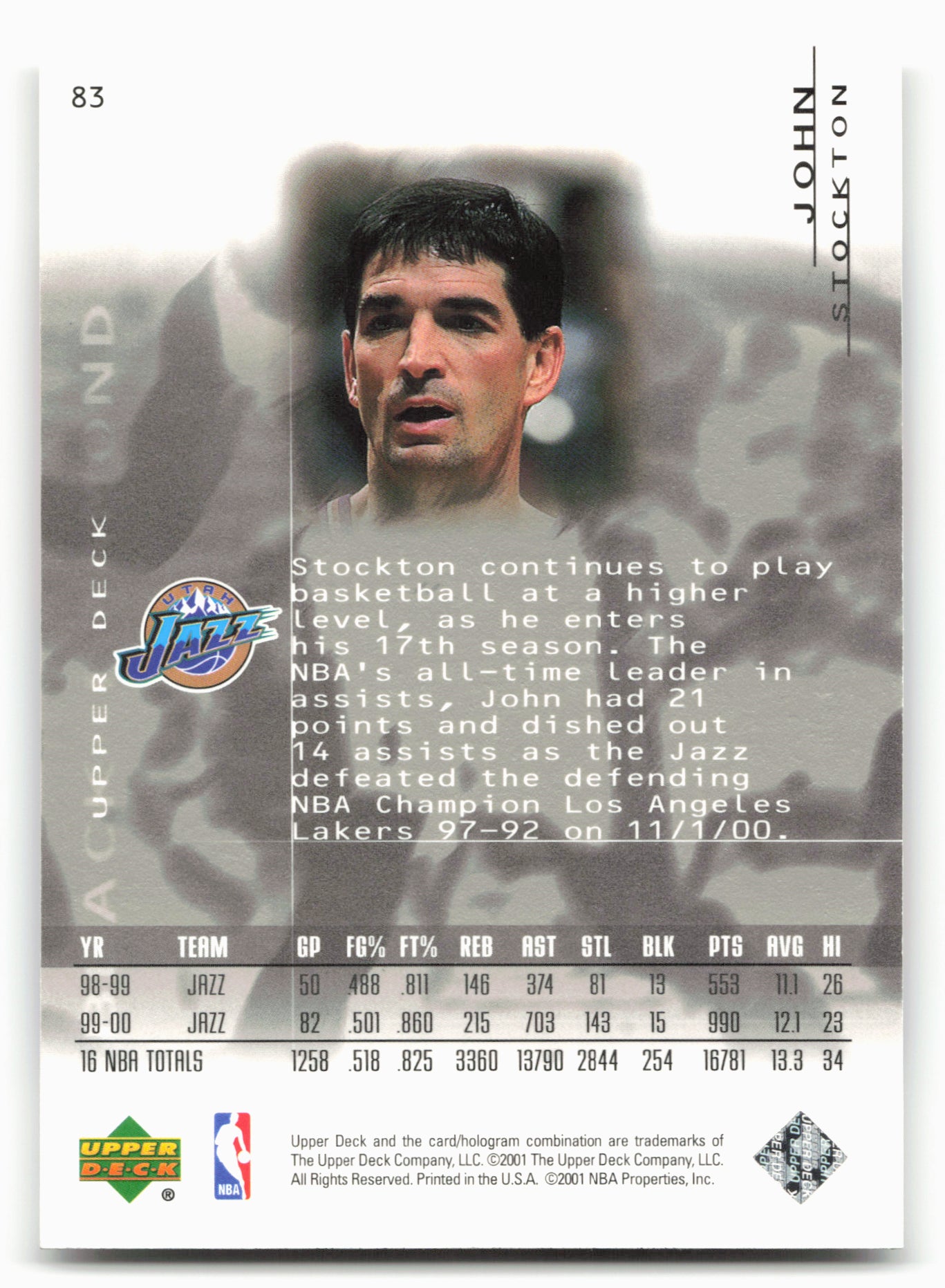 2000-01 Upper Deck Black Diamond #83 John Stockton
