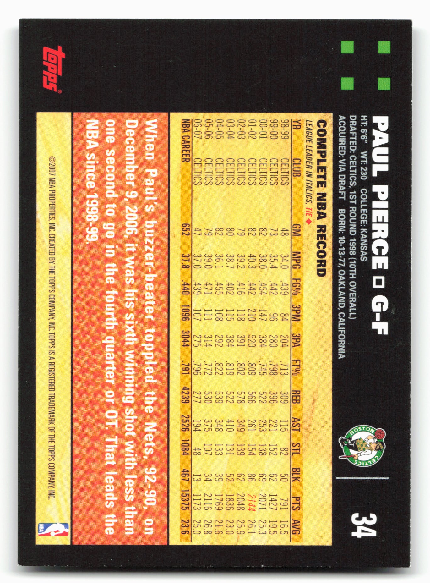 2007-08 Topps #34 Paul Pierce
