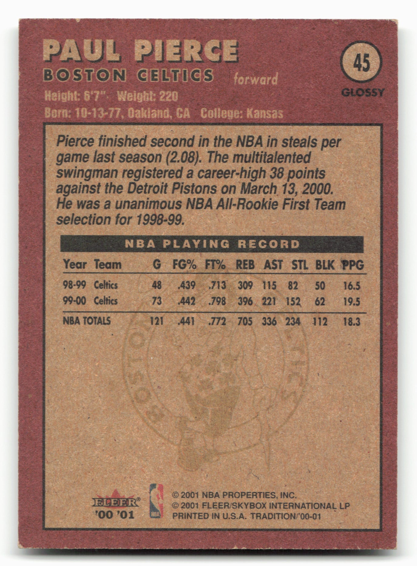 2000-01 Fleer Tradition #45 Paul Pierce