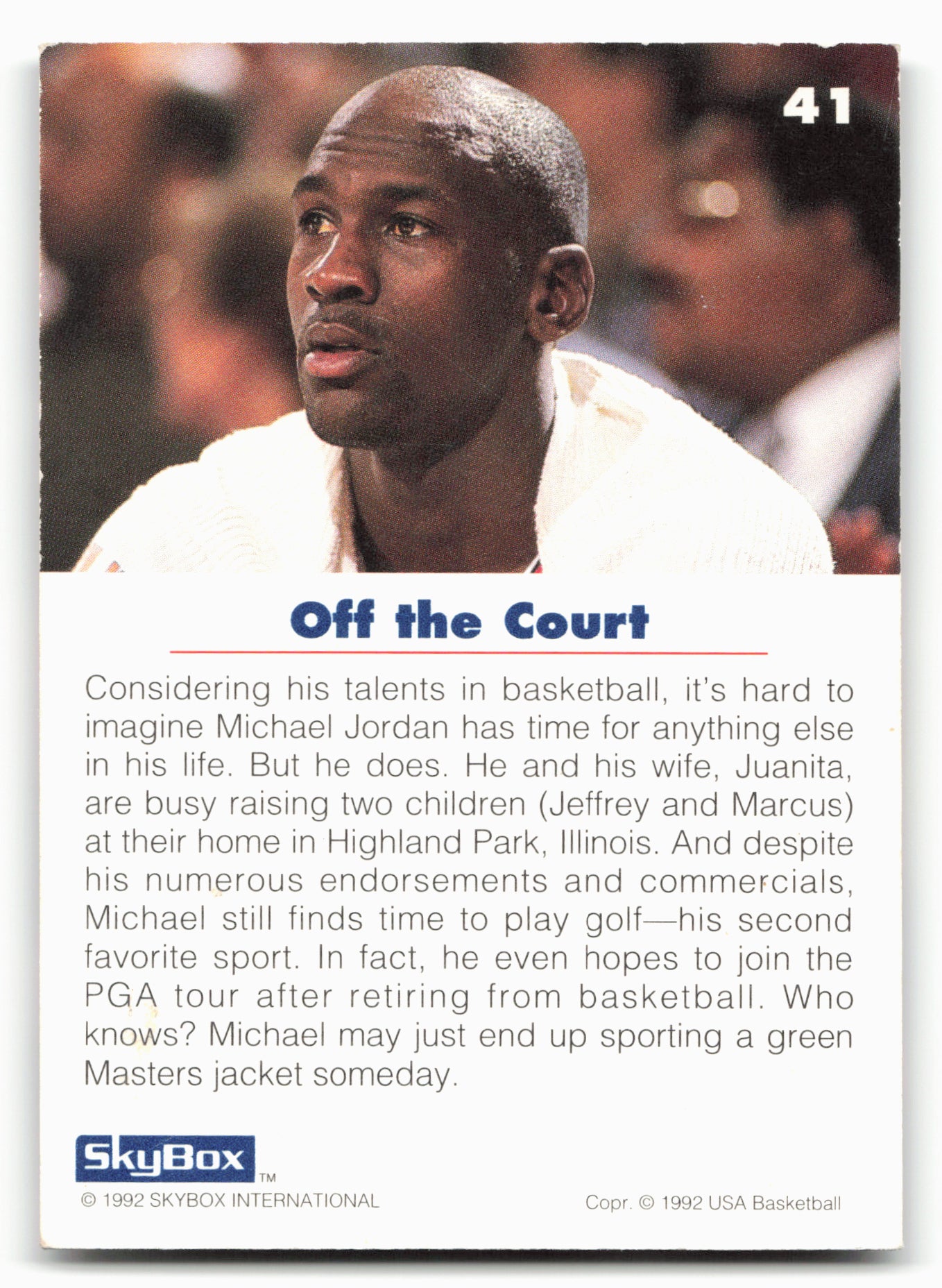 1992 SkyBox USA #41 Michael Jordan